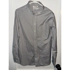 Roundtree & Yorke Gold Label Mens 16/33 Slim Fit Gray Button Down Dress Shirt